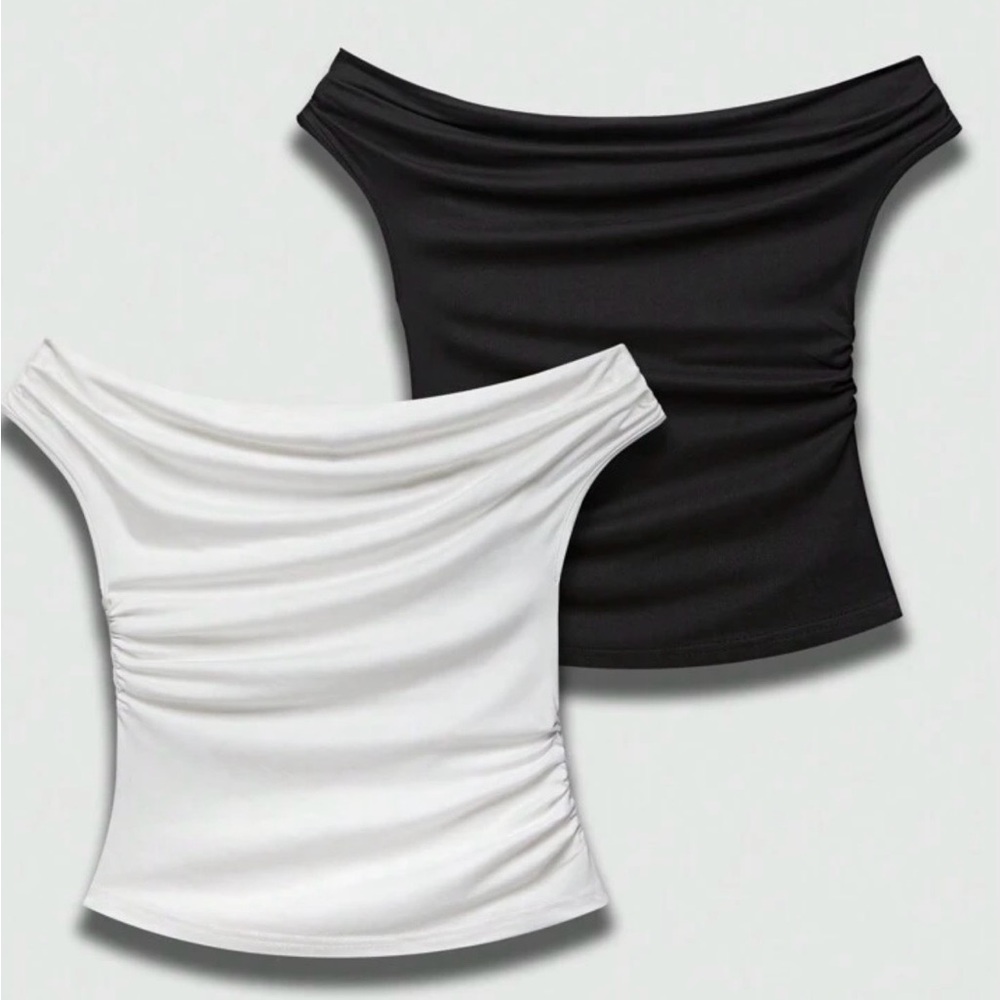 SHEIN Black and White Off-Shoulder Crop Tops